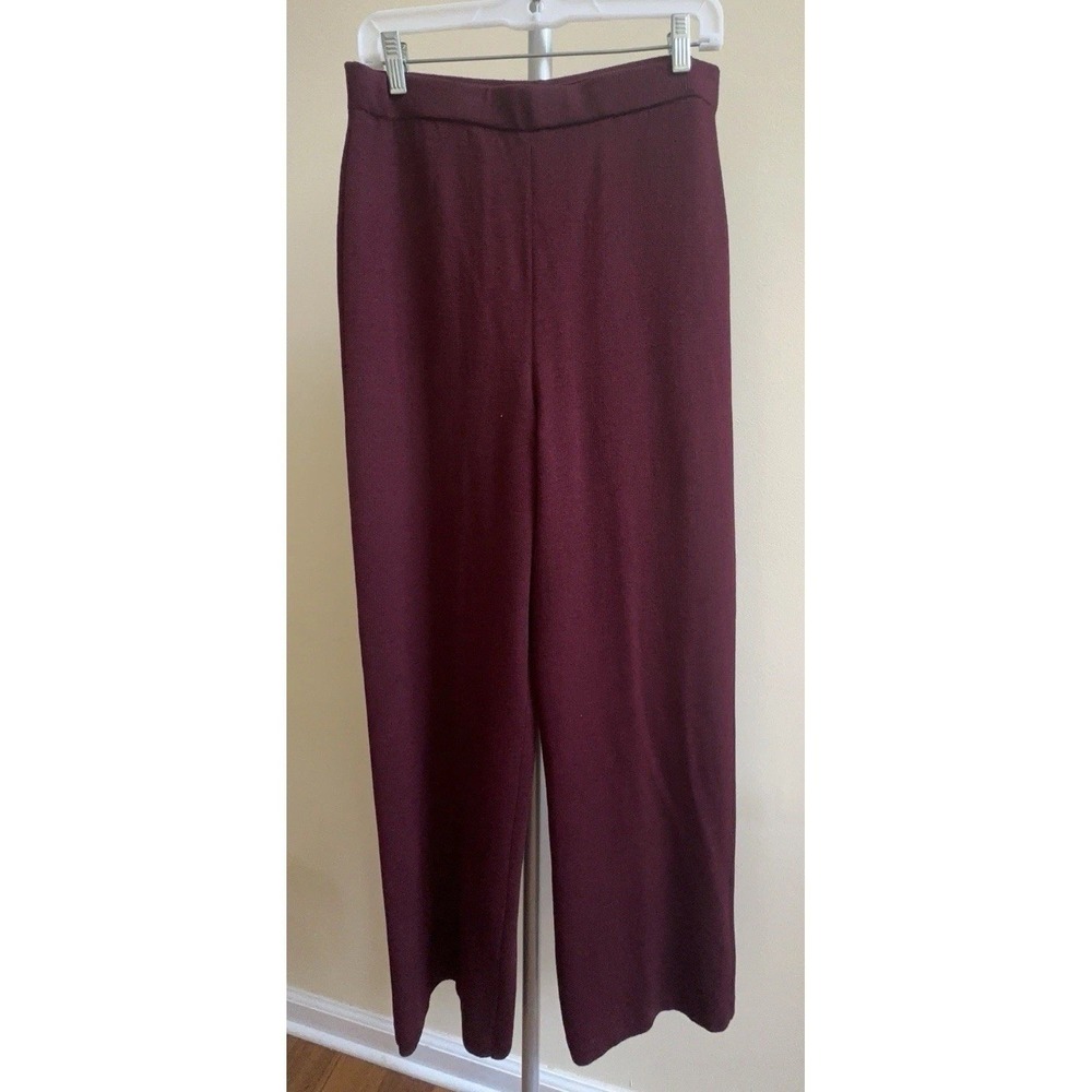 NEW Beautiful Burgundy St John Knit Pull On Wide Leg Pants Size 8